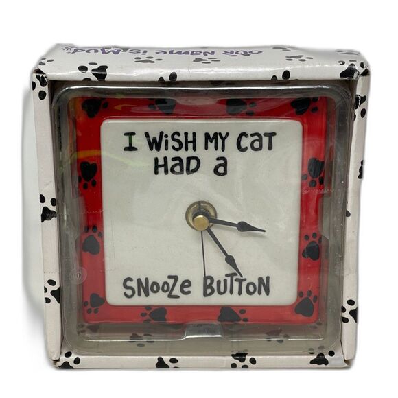 New "I WISH MY CAT HAD A SNOOZE BUTTON" NEW CLOCK Boxed by Our Name is Mud ~Cats - Picture 1 of 6